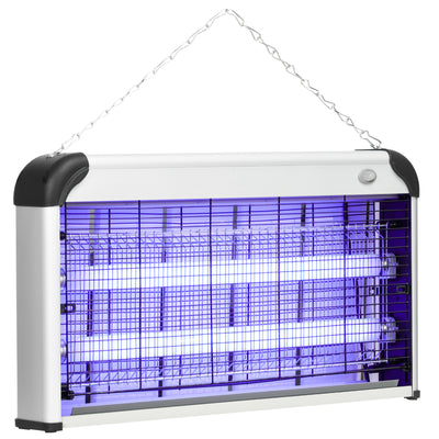 Outsunny Free Standing Wall Hanging 30W Electric Fly Mosquito Killer 60\'e3\'8e\'a1  Coverage Electric Fly Zapper, Bug Zapper, Insect Killer Silver 
