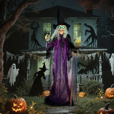 Outsunny 6ft Animated Witch Decoration, with Sound - Purple/White 