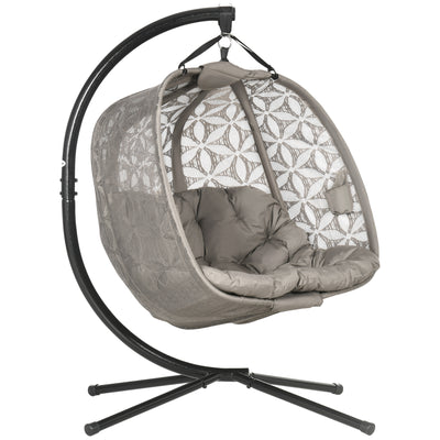 Outsunny Outdoor Double Hanging Chair with Cushion and Cup Holders, Sand Brown 