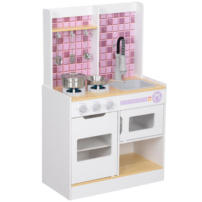 AIYAPLAY Kids Play Kitchen, Pretend Play Kitchen with Realistic Oven, Stove, Sink, Kitchen Accessories, White 