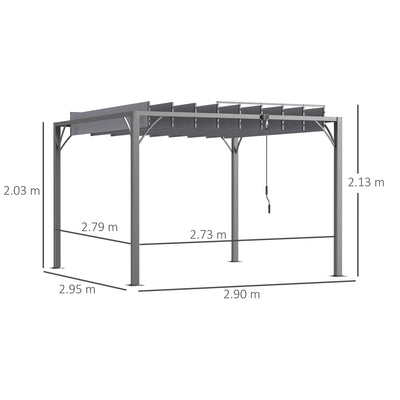 Outsunny 3 x 3(m) Outdoor Pergola with Retractable Roof, Aluminium Louvered Patio Gazebo Canopy for Lawn Garden Patio, Grey 