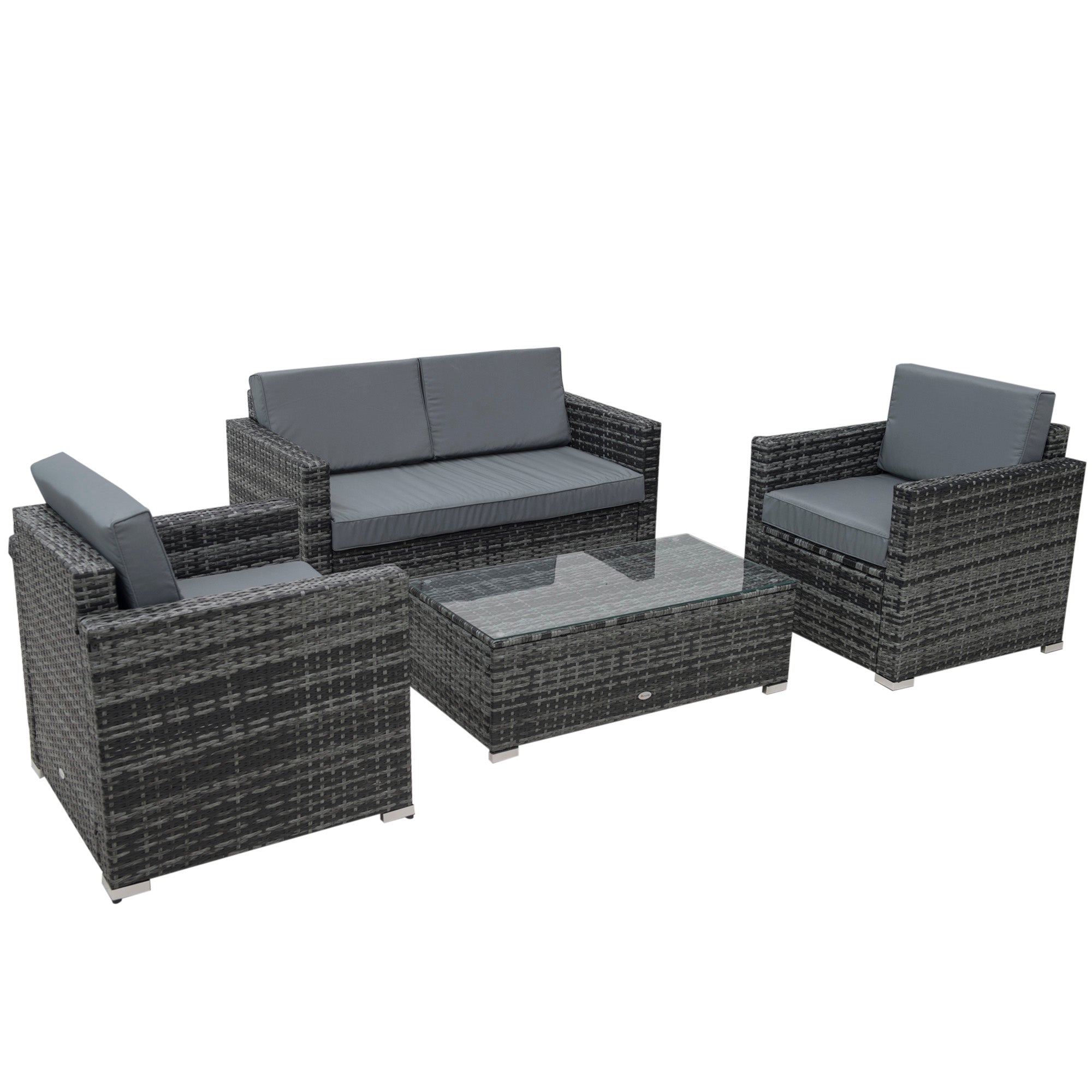 Outsunny 4 Pieces Wicker Steel Rattan Sofa Set Garden Chair Seat Furniture Patio Grey 