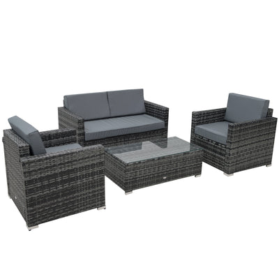 Outsunny 4 Pieces Wicker Steel Rattan Sofa Set Garden Chair Seat Furniture Patio Grey 