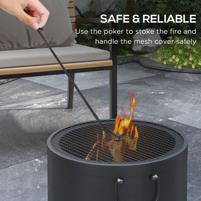 Outsunny Smokeless Fire Pit, 38cm Portable Wood Burning Firepit with Spark Screen and Poker, Low Smoke Camping Bonfire Stove for Garden Patio Picnic, Dark Grey 