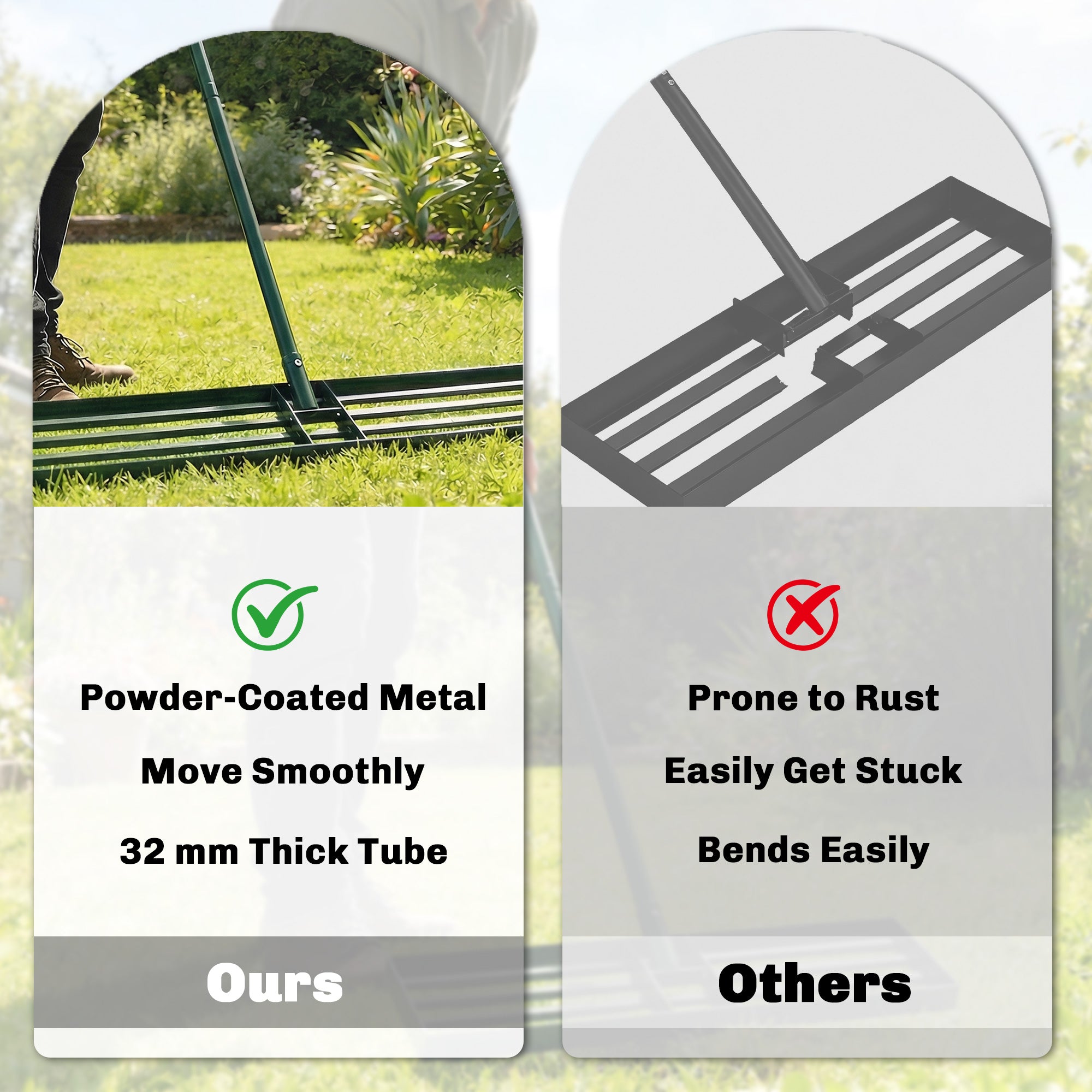 Outsunny Lawn Levelling Rake, 113 x 26 cm Lawn Leveller Lute with 169 cm Handle for Grass Soil Sand Yard Golf Course 