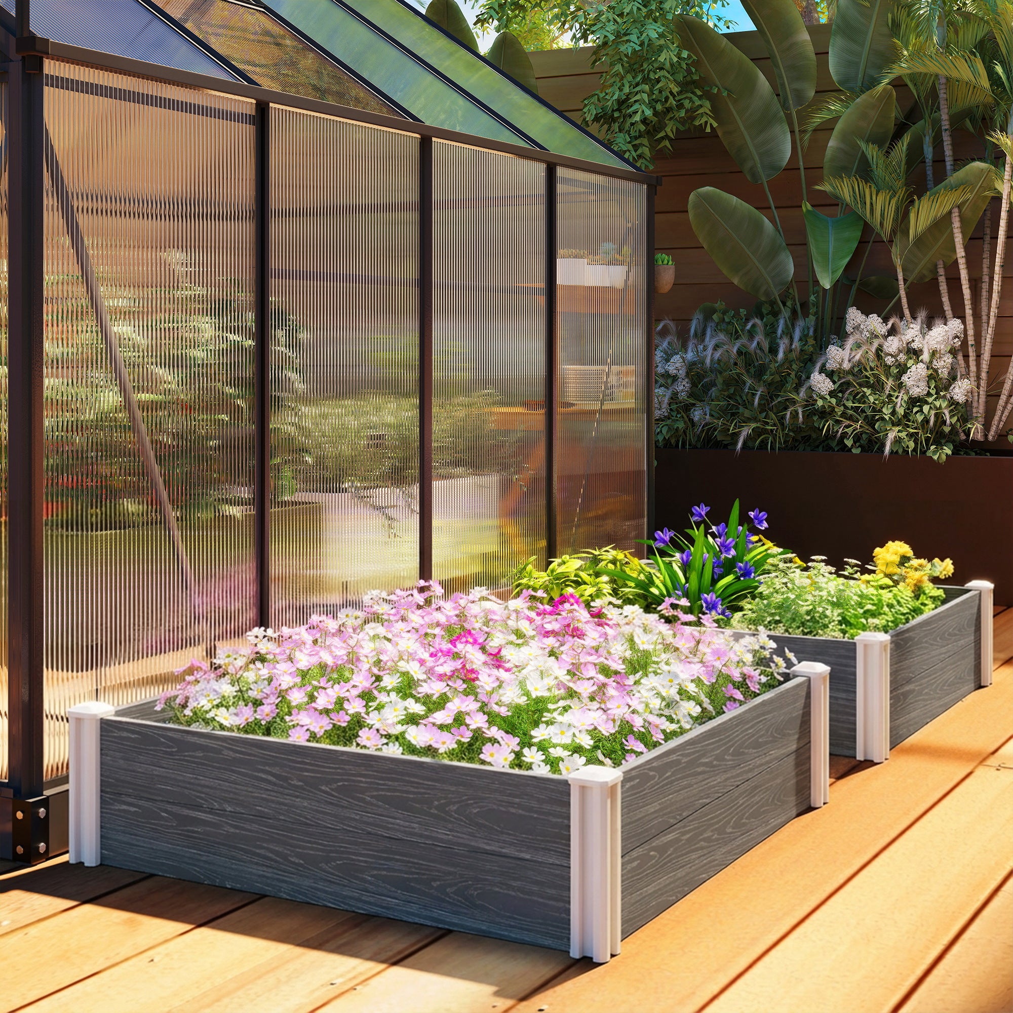 Outsunny Vinyl Raised Garden Bed Kit, 3 x 3 x 1ft Modular Elevated Garden Box with Slotting Legs and Open Bottom, Dark Grey 