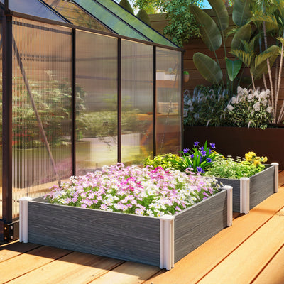 Outsunny Vinyl Raised Garden Bed Kit, 3 x 3 x 1ft Modular Elevated Garden Box with Slotting Legs and Open Bottom, Dark Grey 