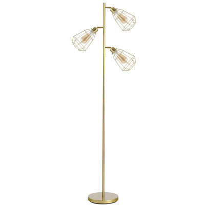 HOMCOM Retro Practical Tree Floor Lamp 3 Angle Adjustable Lampshade Steel Base for Living Room Bedroom Office Gold 165cm 