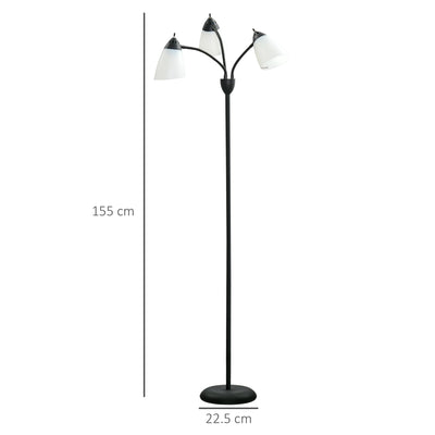 HOMCOM Arc Tree Floor Lamp with 3 Adjustable Rotating Lights, for Bedroom Living Room, Industrial Standing Lamp with Steel Frame, 155cm, Black 