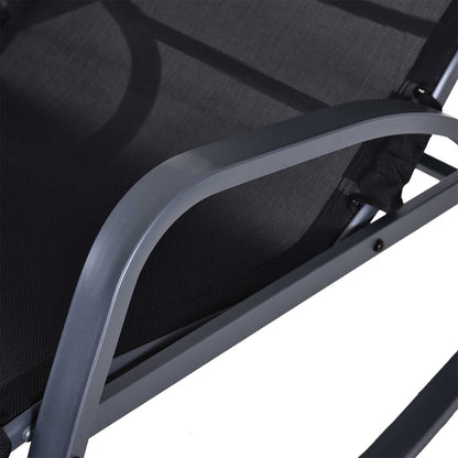Outsunny Garden Rocking Chair with 5-Level Adjustable Backrest, Rocking Sun Lounger with Removeable Headrest Pillow, Footrest, Armrest and Safety Stopper, Black 