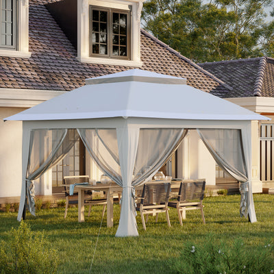 Outsunny 3.6 x 3.6 m Pop up Gazebo with Netting, Height Adjustable Party Tent Instant Canopy Sun Shade Shelter, Grey 
