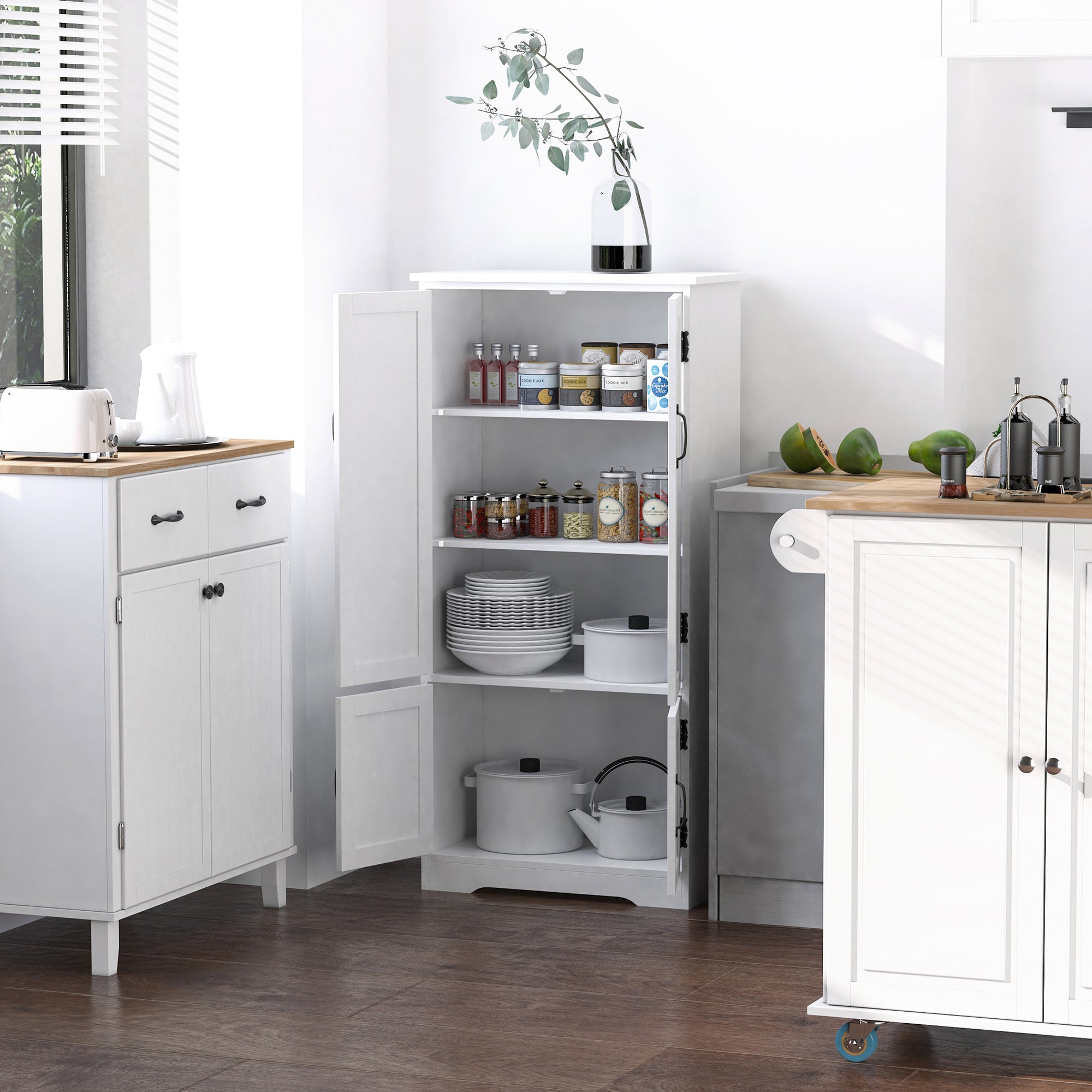 HOMCOM Accent Floor Storage Cabinet Kitchen Cupboard with Adjustable Shelves and 2 Lower Doors, White 