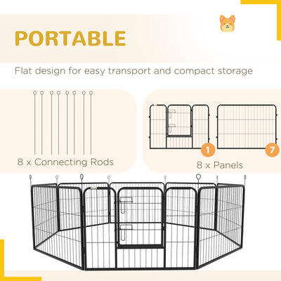 PawHut Steel 8 Panel Dog pen Pet Puppy PlayPen Black 
