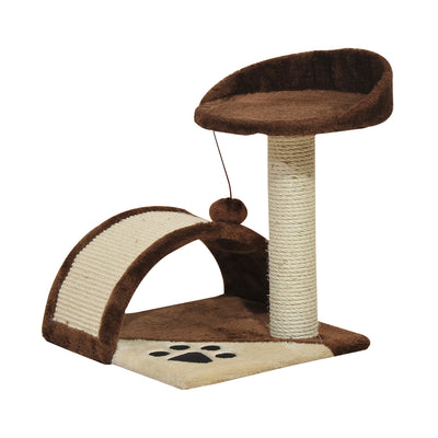 PawHut Cat Tree Scratching Scratcher Post Kitten Activity Centre Climber Hanging Ball Brown 
