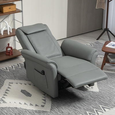 HOMCOM 3D Kneading Massage Recliner Chair with Headrest, Breathable Leather Recliner Armchair, Electric Reclining Chair with Footrest, Remote with USB Port, Side Pockets for Home, Grey 