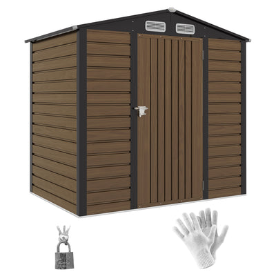 Outsunny 4 x 6ft Galvanised Steel Garden Shed, with Lock and Gloves - Oak 