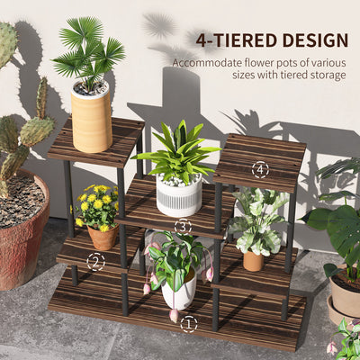 Outsunny Four-Tier Wooden Shelf Plant Stand 