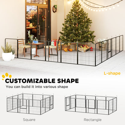 PawHut 12 Panels Heavy Duty Dog Playpen with Doors, for Medium Dogs, 80cm High, Black 