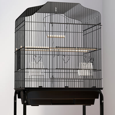 PawHut Bird Cage Budgie Cages for Finch Canary Parakeet with Stand Wheels Slide-out Tray Accessories Storage Shelf, Black 
