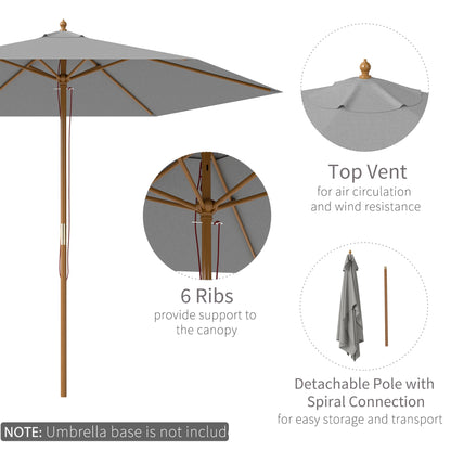 Outsunny 2.5m Wood Garden Parasol Sun Shade Patio Outdoor Wooden Umbrella Canopy Light Grey 