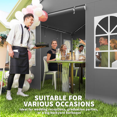 Outsunny 3 x 3 m Party Tent, Outdoor Canopy Tent Shelter with Removable Sidewalls, 4 Zipped Doors, for Parties, Wedding, Grey 