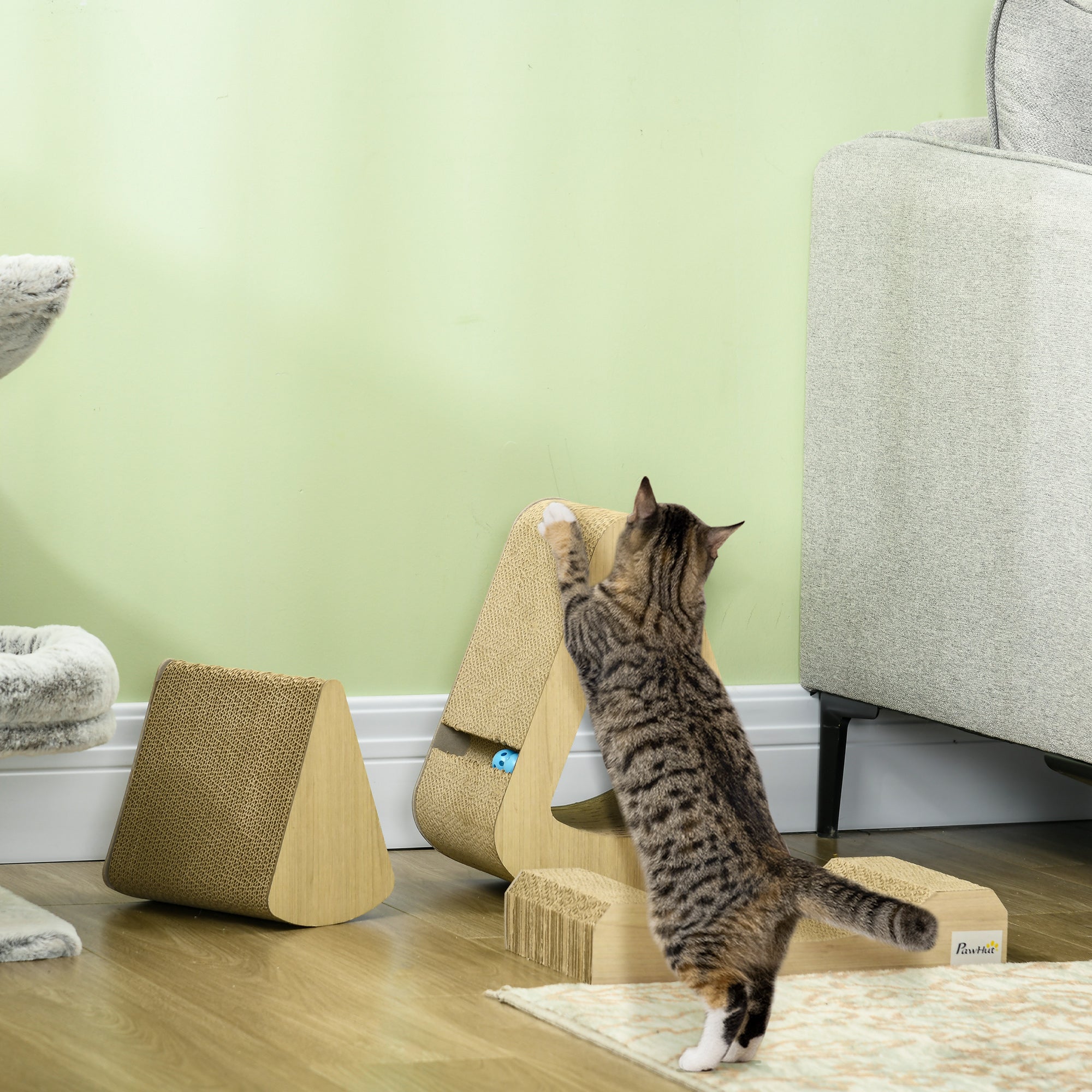 PawHut Cat Scratcher with Catnip, Toy Ball, for Indoor Cats - Sand Brown 