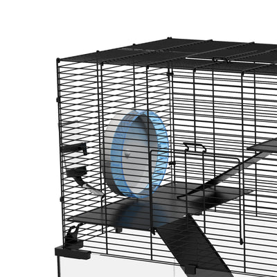 PawHut 3 Tiers Hamster Cage, Gerbil Cage with Deep Glass Bottom, Non-Slip Ramps, Platforms, Hut, Exercise Wheels, Water Bottle, Dish, for Syrian Hamster, Dwarf Hamster, 60 x 40 x 57cm 