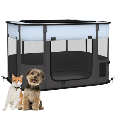 PawHut Foldable Dog Pen with Storage Bag for Indoor/Outdoor Use, Portable Pet playpen, with Ground Stakes - Grey 