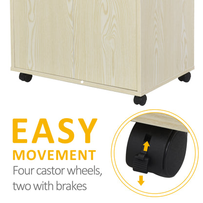 HOMCOM Kitchen Storage Unit, Modern Microwave Stand Trolley Cart, Sideboard with Cabinet,  Locking Wheels, Shelf for Living Room, Dining Room, Oak Tone 