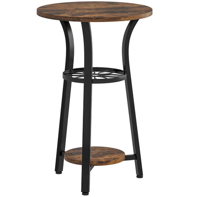 HOMCOM Small Round Side Table with 3 Storage Shelves - Rustic Brown 