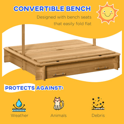 Outsunny Wooden Sandpit with Adjustable Canopy Light Brown 