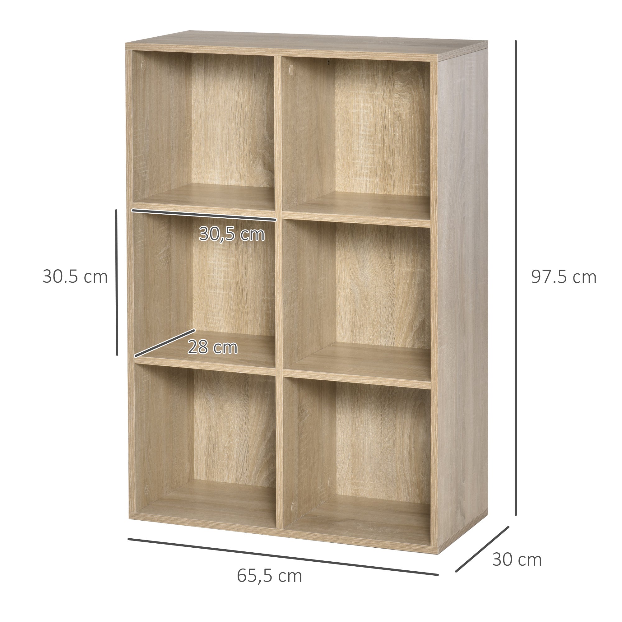 HOMCOM Six-Cube Bookcase - Oak Wood Effect 