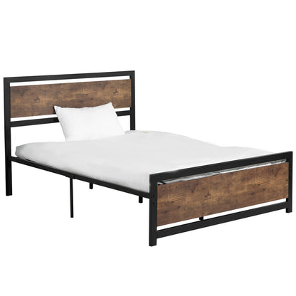 HOMCOM Double Size Metal Bed Frame with Headboard & Footboard, Strong Slat Support Full Bed Frame w/ Underbed Storage Space, Bedroom Furniture For Adults 