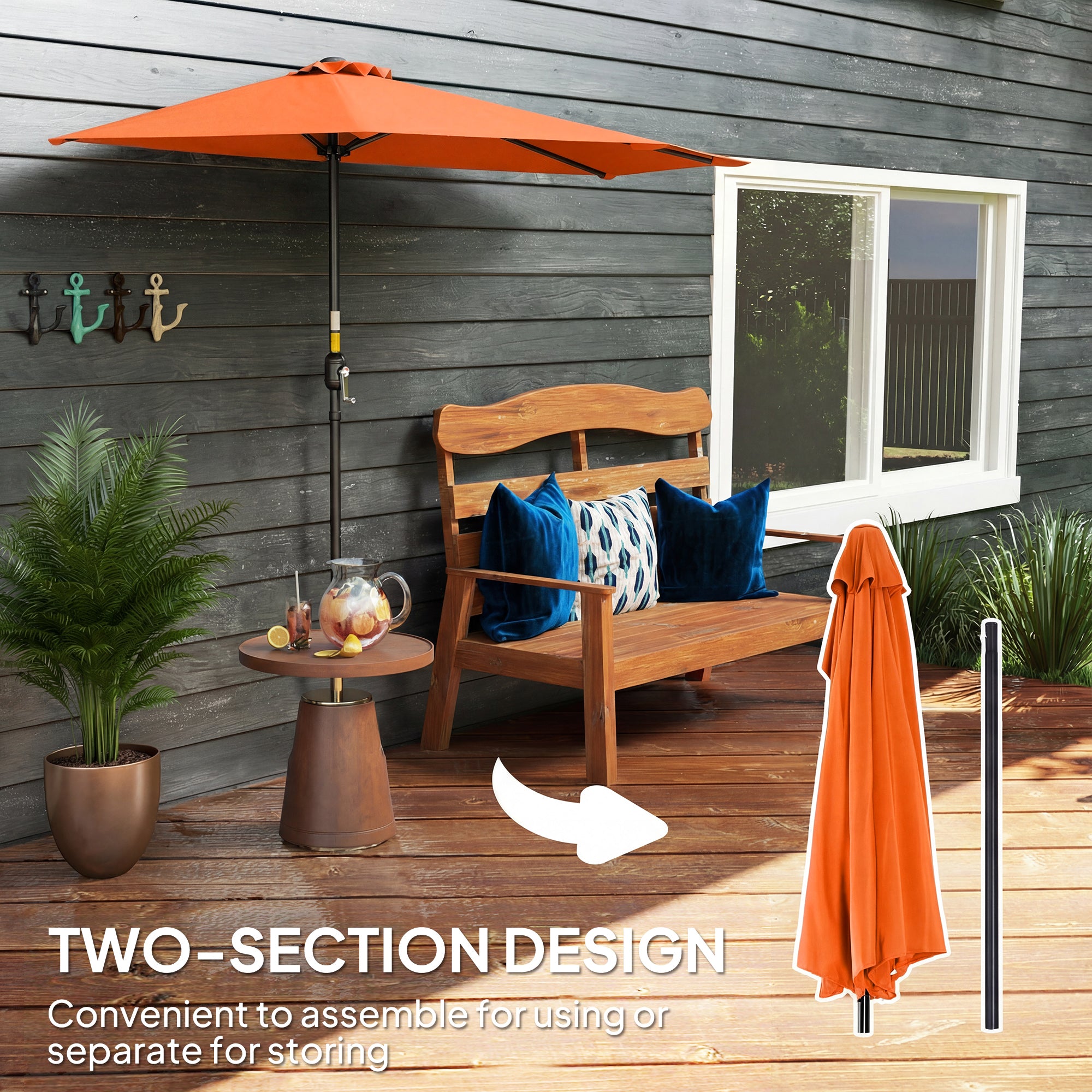 Outsunny Half Round Parasol Umbrella - Orange 
