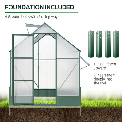 Outsunny 6x6 FT Polycarbonate Greenhouse with Base and Raised Bed, Walk-in Greenhouse with Aluminium Frame, Temperature Controlled Window, Foundation for Plants, Flowers, Vegetable 