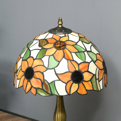 HOMCOM Stained Glass Table Lamp, Handmade Antique Bedside Lamp for Bedroom, Living room, Home, Nightstand, Decorative Night Light, Orange Sunflower 