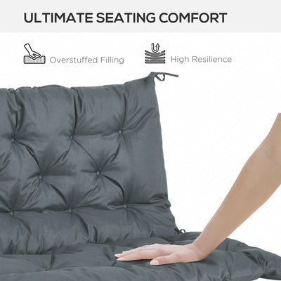 Outsunny 2 Seater Bench Cushion, Garden Chair Cushion with Back and Ties for Indoor and Outdoor Use, 98 x 100 cm, Dark Grey 