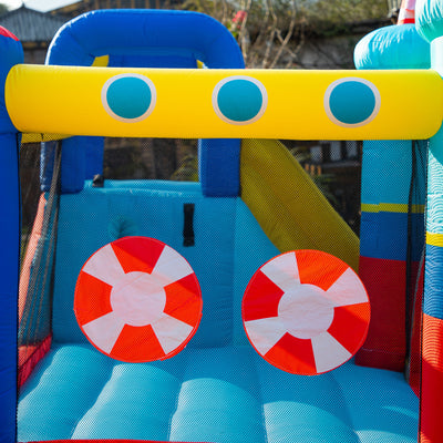 Outsunny 4 in 1 Kids Bouncy Castle Large Sailboat Style Inflatable House Slide Trampoline Water Pool Climbing Wall with Blower Carrybag for Kids Age 3-8, 2.65 x 2.6 x 2m 
