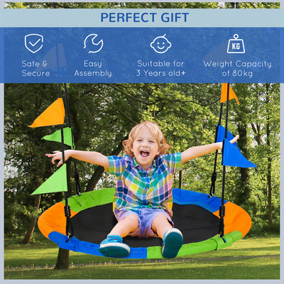 Outsunny Kid Nest Swing Seat Saucer Tree Swing 40 Inch/100cm Adjustable Rope Outdoor Indoor for Kids Over 3 Years Old Multi-Colour 