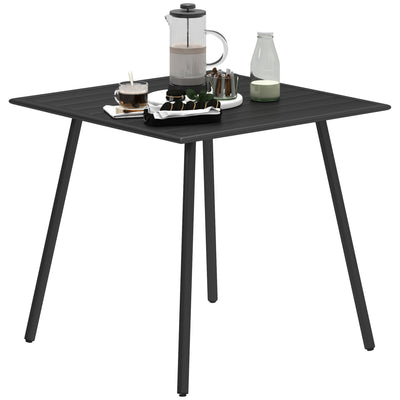 Outsunny Square Garden Table with Slat Top, Steel Frame, Outdoor Table for 4 Person, 80 x 80 x 74 cm, Black 