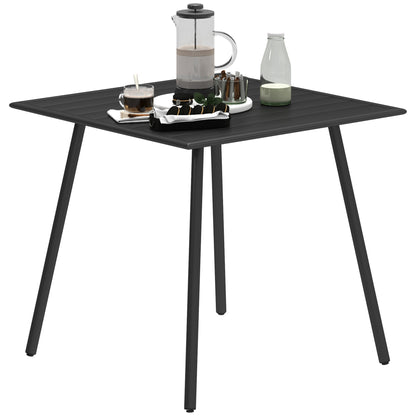 Outsunny Square Garden Table with Slat Top, Steel Frame, Outdoor Table for 4 Person, 80 x 80 x 74 cm, Black 