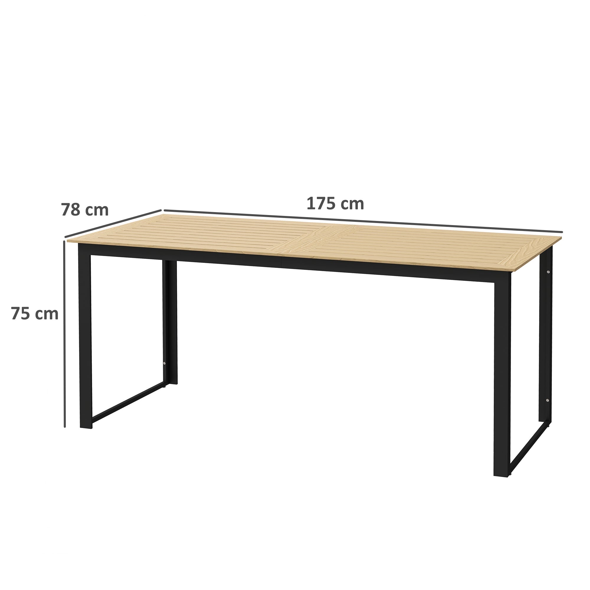 Outsunny Garden Dining Table, 175 x 78 x 75 cm Rectangle Outdoor Table for 6 People with Slatted Table Top, Metal Frame, for Balcony, Deck, Teak 