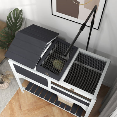 PawHut Wooden Tortoise Enclosure, Tortoise Tank w/ Adjustable Lamp Holder, Openable Lid, Removable Main House - Grey 