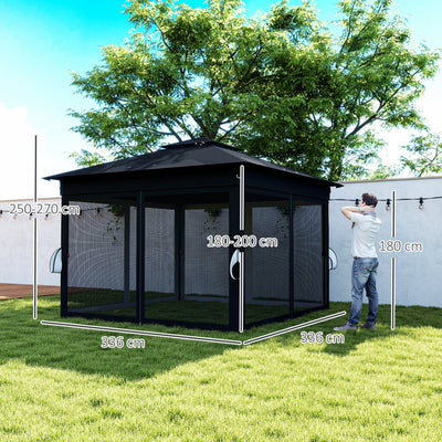 Outsunny 3 x 3(m) Pop Up Gazebo Party Tent with Solar-Powered LED Lights, Adjustable Event Shelter with Netting, Black 