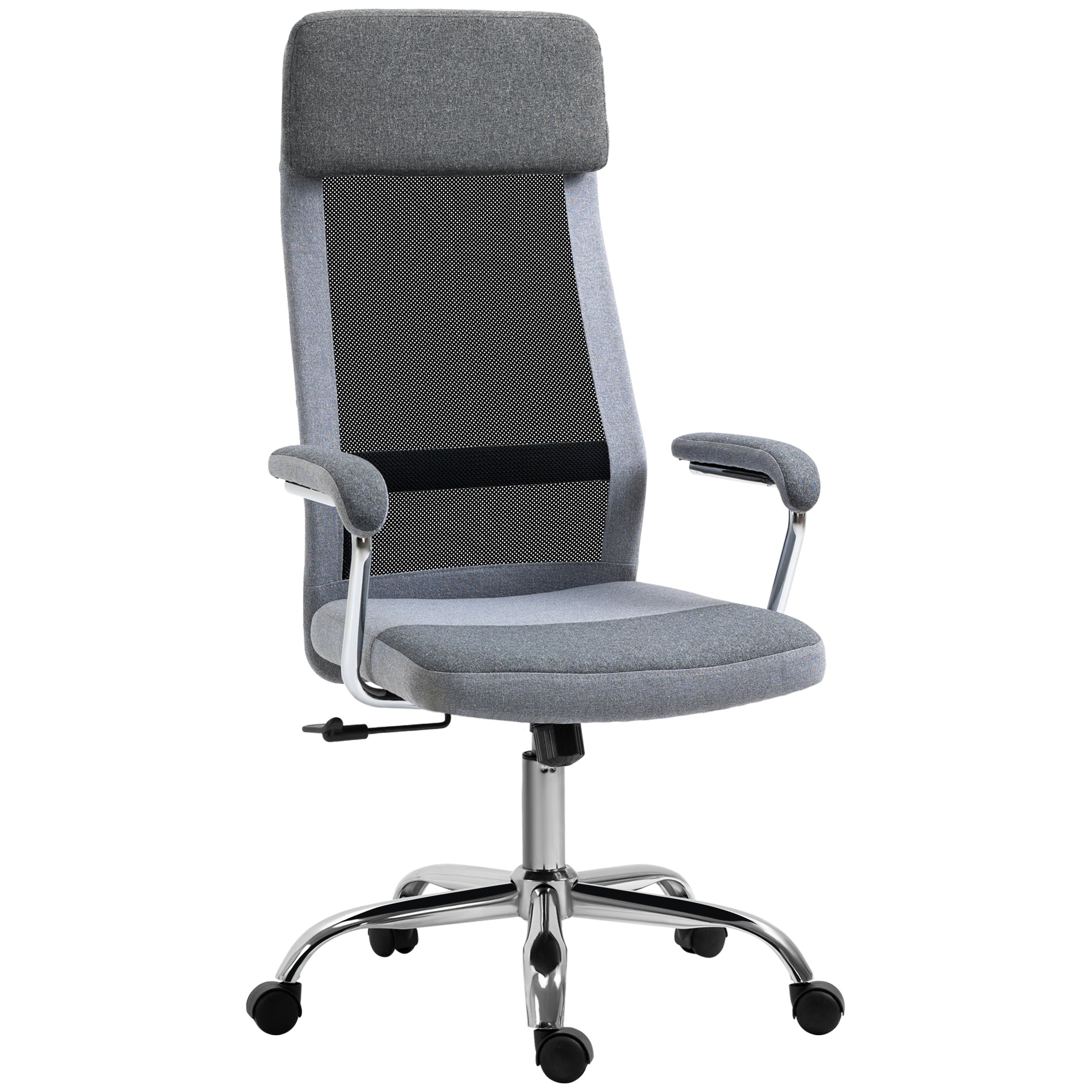 Vinsetto Office Chair, Ergonomic Desk Chair, High Back Computer Chair with Adjustable Height, Swivel Rolling Wheels, Mesh Back and Linen-Feel Fabric Seat for Home and Study, Grey 