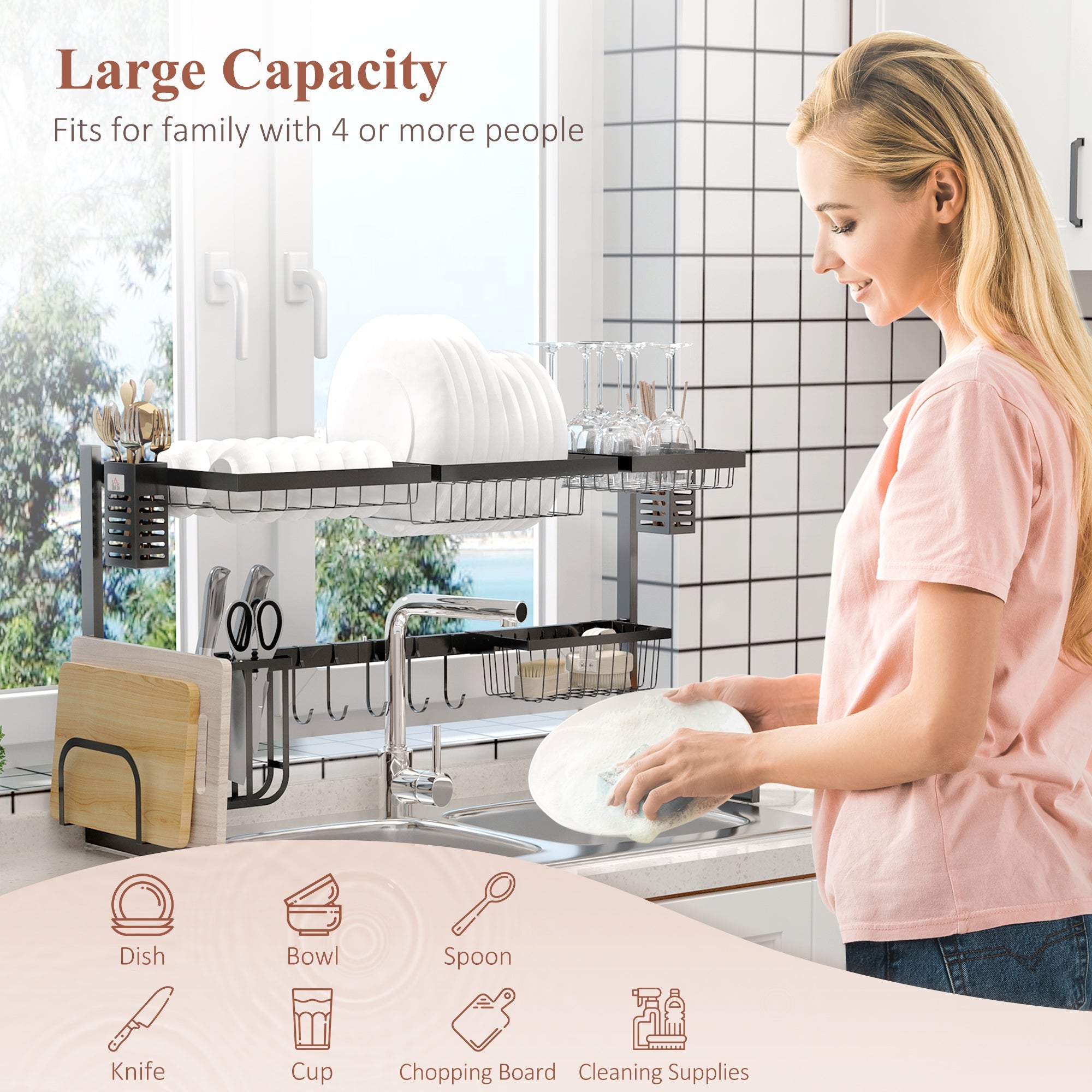 HOMCOM 93cm Modular Over-Sink Drying Rack 