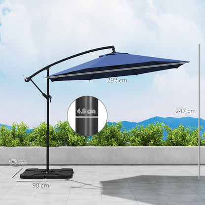 Outsunny 3m Overhanging Parasol, with Base, Weights and Cover - Blue 