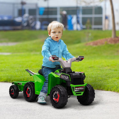 HOMCOM 6V Quad Bike with Back Trailer, Wear-Resistant Wheels, for Ages 18-36 Months, Green 