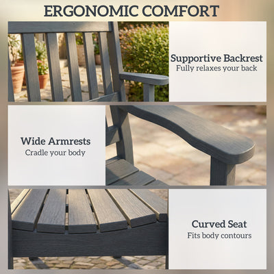 Outsunny 2 Seater Plastic Garden Bench, Outdoor Patio Bench with Armrest and Backrest, Weatherproof Outdoor Furniture for Balcony 