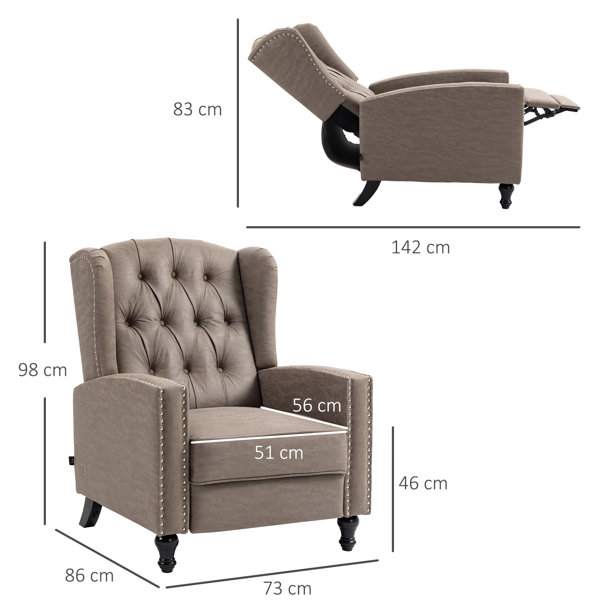 HOMCOM Chesterfield-Style Reclining Armchair - Brown 